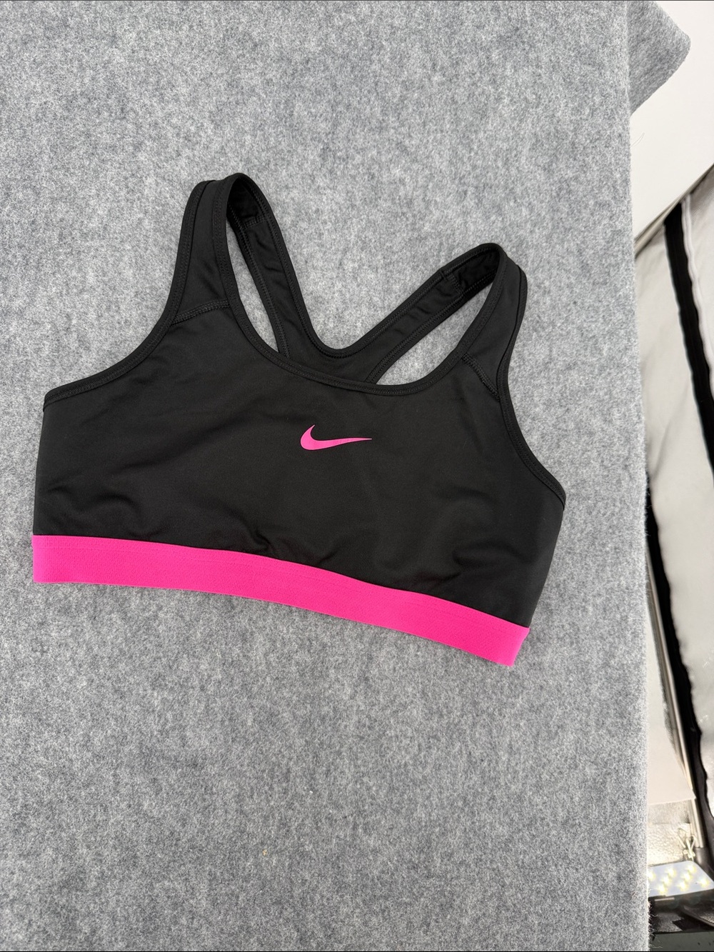 Nike Dri fit Black Sports Bra with Hot Pink Band and logo size large
